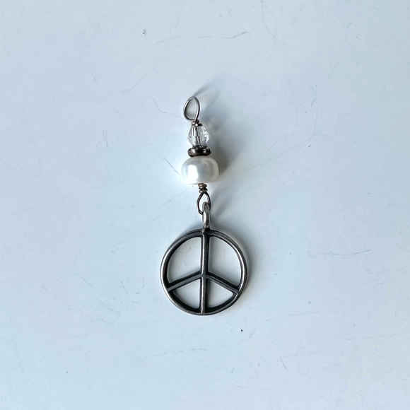 Sterling Silver Peace Necklace Charm with Bead and Crystal - Picture 1 of 5
